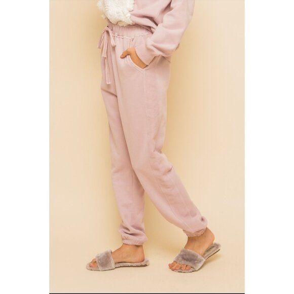 Hem and Thread Mauve Blush Lounge Wear Fleece Sweat Pants Small New - Picture 1 of 5
